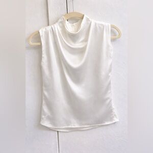Line & Dot Dolly Blouse Ivory Satin Sleeveless Size XS